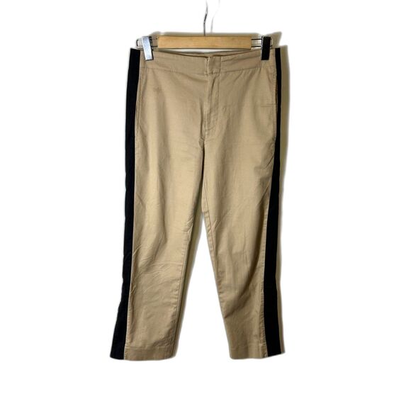 Club Monaco NWOT Tan with Side Black Stripe High Rise Cropped Chino Pants Size 2 - Picture 3 of 15